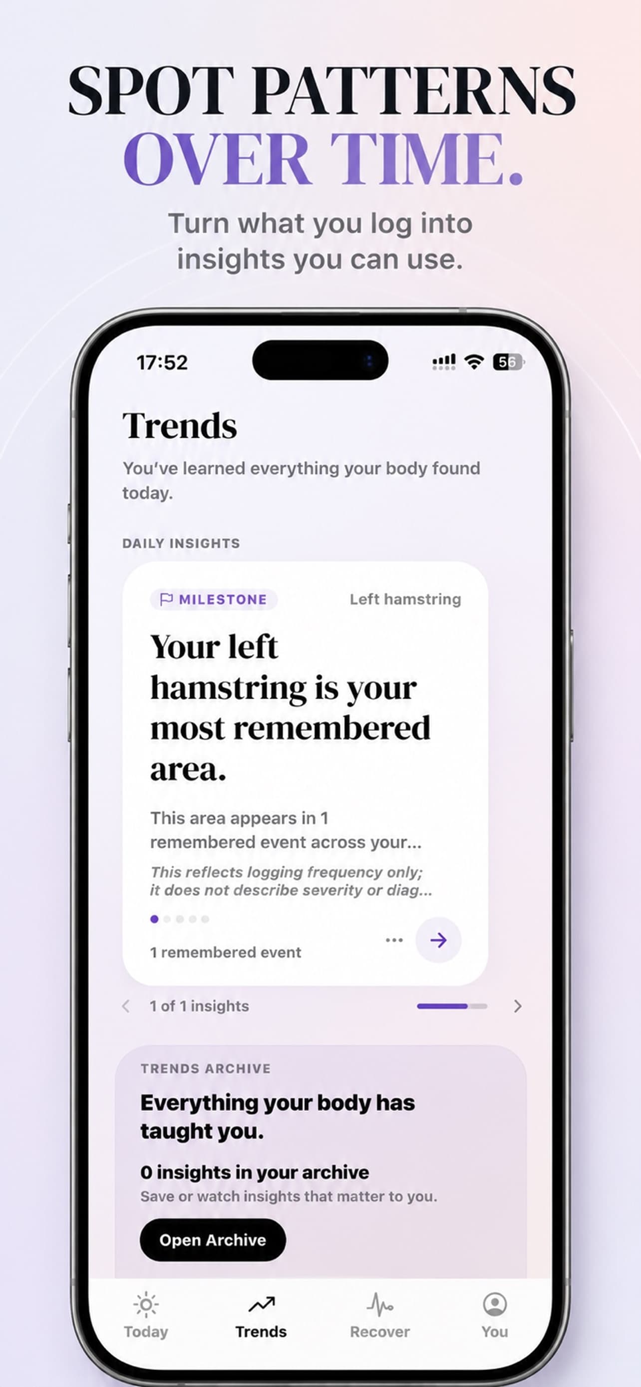 Body Memory Trends screen showing a personal body insight